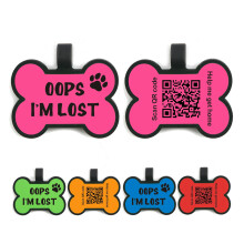 QR Code Dog Tags - ID Tags for Dogs - Silent Silicone Dog ID Tag - Cat ID Tag - Scan QR for Instant Pet Location Alert - Email (Pink Bone)