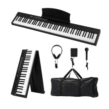 Glarry 88 Key Folding Digital Piano Full Size Electric Keyboard with Semi-Weighted Keys, Portable Keyboard Piano Set With Sustain Pedal, Headphones,