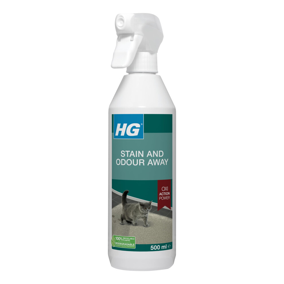 Hg Cat Stain Remover & Pet Odour Remover Spray, Animal Fabric & Carpet Stain Removal, Neutralises Cat Urine & Other Bad Smells, Pet Friendly Oxi Acti