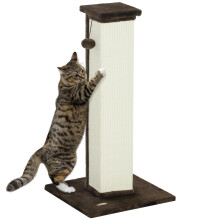 PawHut Cat Scratching Post for Indoor Cats, 81cm Cat Scratcher, Vertical Full Scratcher with Natural Sisal Rope, Hanging Ball and Soft Plush, Brown