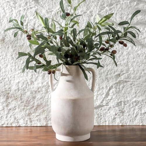 Off-white keramisk vase med håndtak, 30 cm