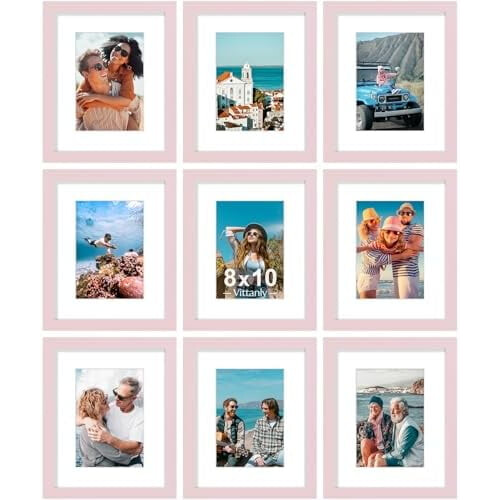 Pink Picture Frame Set 8x10 9-Pack for Wall or Tabletop