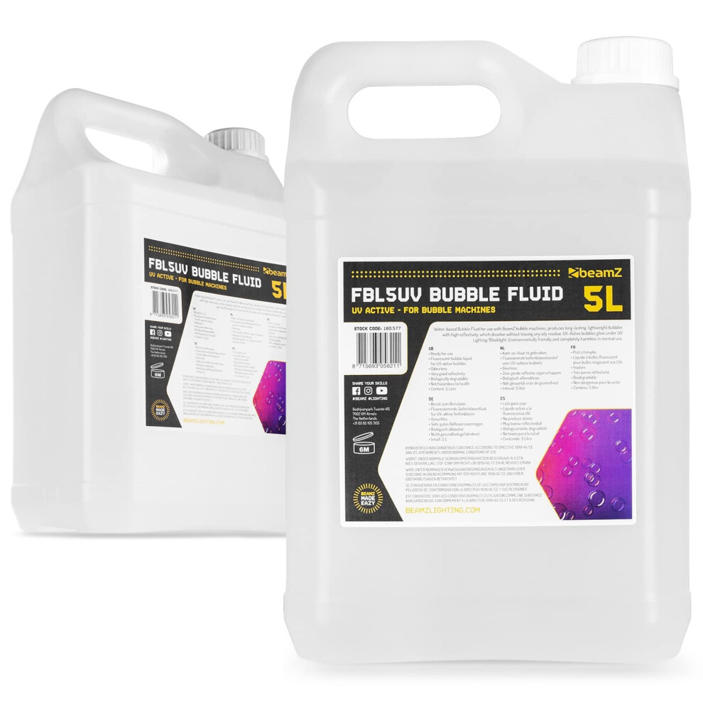 Beamz 10L Uv Bubble Machine Fluid Solution, Fluorescent Ultraviolet Gl
