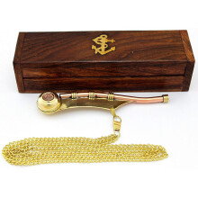 Bosun's pipe - Boatswain's Whistle Copper & Brass with chain and wooden Box Nautical Style Necklace - Groomsmen Gift.