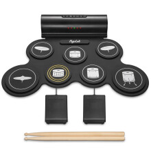 Rollup Electronic Drum Kit, 7 Pad POGOLAB Digital Electric Drum Kit, Portable Folding Electronic Practice Pad Mat, Stereo Speaker/Drumstick/Earphone