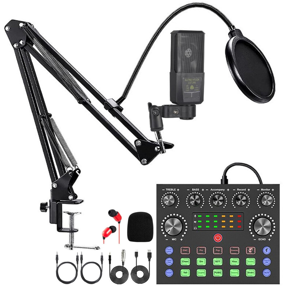 Koolmika Podcast Equipment Bundle, Audio Interface With Dj Mixer And S