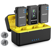 NEEWER CM28 PRO Wireless Lavalier Lapel Microphone System with Charging Case 48KHz 16 Bit Uncompressed Audio Noise Canceling 4GB Storage 9Hrs Recordi