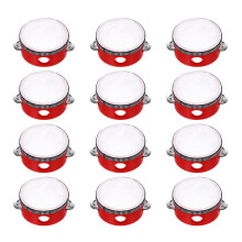sourcing map 12 Pcs Tambourine Drum 4 Inch Wood Hand Held Tambourine Single Row Metal Jingle Percussion Musical Drum Instrument for Adults Church Wed