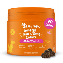 Zesty Paws Omega Skin & Coat Chews for Dogs | Helps Skin, Joint & Heart Health, Healthy & Shiny Coat, Anti-Itch | With Salmon, Omega-3, Biotin, Vitam