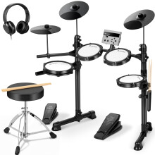CAHAYA Electric Drum Set Beginner - Electronic Drum Set Portable 150 Sounds 15 Kits Drum Kit Basic with 2 Pedals 2 Drumsticks Headphones Throne USB/M
