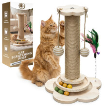 Rex & Roxy Cat Scratching Post with Natural Sisal | Sturdy Cat Scratcher for Indoor Cats | Kitten Toy with Scratching Posts, Play Platform & Toys | E