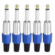 sourcing map 5 Pcs 1/4" Audio TS Plug, 6.35mm Mono Male Plug Cable Connector, TS Male Audio Cable Adapter for Speaker, Microphone, Guitar, 3.58" Silv