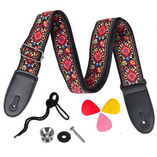 Alriedy 1PCS Guitar Strap and Accessories Set, Acoustic Bass Ukulele Strap Jacquard Embroidery with Leather Ends, Includes Strap Buttons Locks 3 Pick