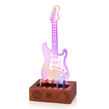 CoolGift Mart Light Up Guitar Pick Holder, Acrylic Electric Guitar Pick Holder with Audio Styling Wooden Base for Picks Storage and Display, Gift for