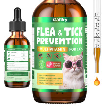 Oral Flea & Tick Support for Cats, Natural Flea and Tick Liquid Drops with Multivitamin for Pets - Cat Supports Skin & Coat - Flea Herbal Drop All Br