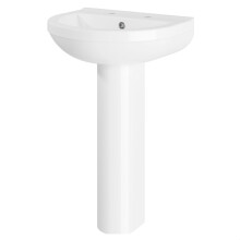 Sleek Modern White 550mm Round Bathroom 2 Tap Hole Basin & Pedestal