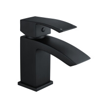 Balterley Slindon Square Single Lever Deck Mounted Mono Basin Mixer Tap with Push Button Waste, 180 x 55 x 134mm, Matt Black