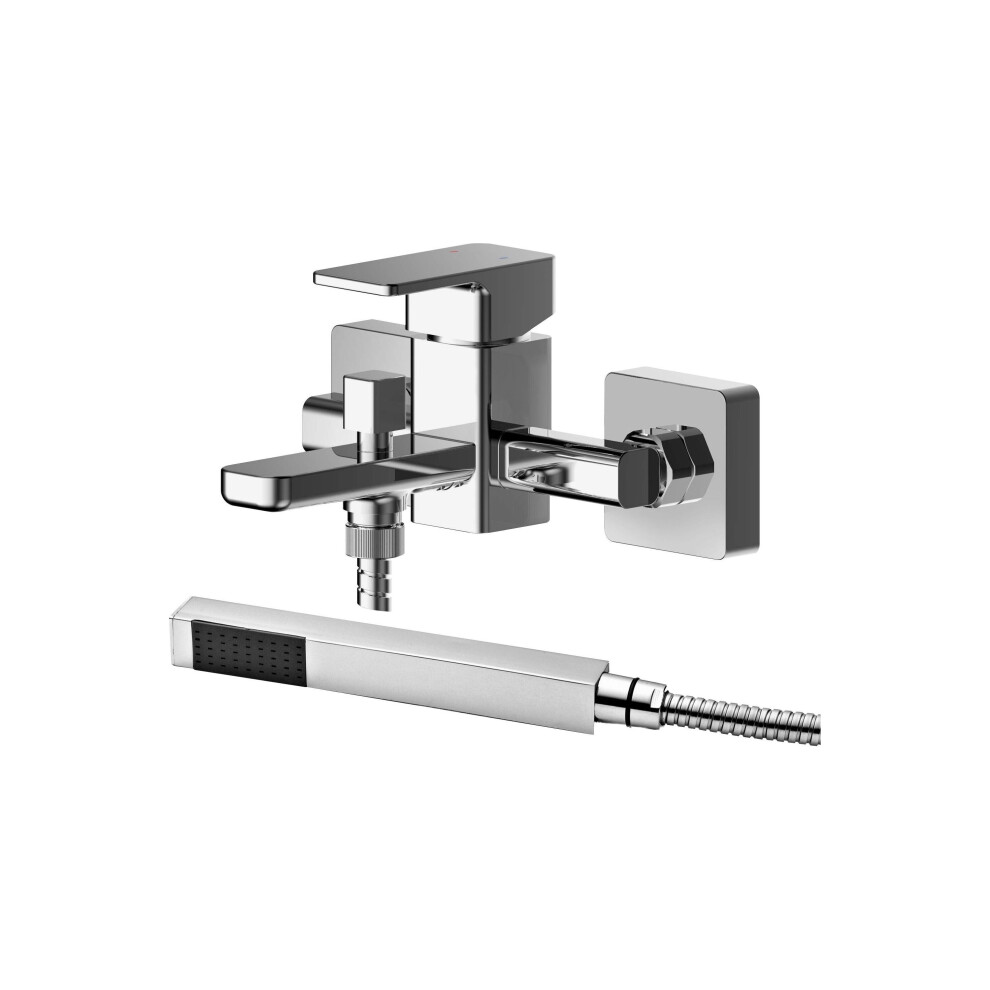 Balterley Unisex Silver Wall Mount Square Bath Shower Mixer Tap With Shower Kit Chrome In - Image 2