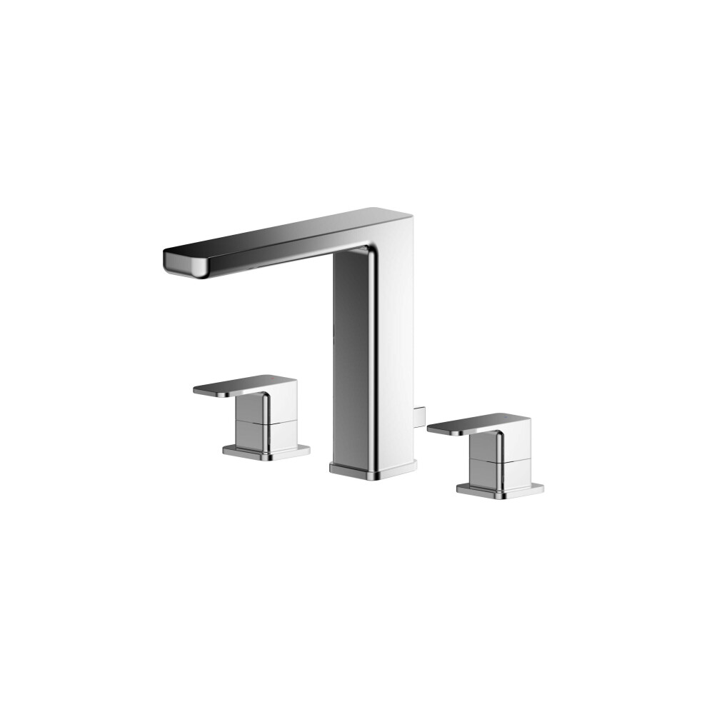 Balterley Square Deck 3 Tap Hole Basin Mixer Tap & Pop Up Waste - Chrome Silver