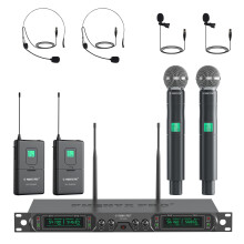 Phenyx Pro Wireless Microphone System, 4-Channel UHF Wireless Mic Set with Handheld/Bodypack/Headset/Lapel Mics, Fixed Frequency Metal Cordless Micro