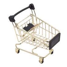 Conjunto de 2 Mini Carrinhos de Compras Dourados com Cesto Organizador para Mesa, Ideal para Decoração e Organização de Escritório