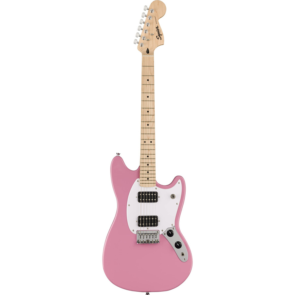 Fender Squier By Sonic Mustang Hh Electric Guitar, Maple Fingerboard, Pickguard, Flash Comes With Free Virtual Lessons White/Pink