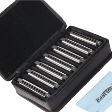 East top Harmonica set of 7, 10 Holes blues harmonica set, 20 Tones mouth organ Diatonic Harmonica set For Adults, Professional Players and Students,