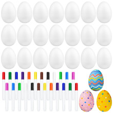Morcheiong 12 Pcs White Plastic Egg Shakers Musical Instruments, Easter Egg Favors Egg Maracas Shakers for Kids, DIY Set with 12 Pcs Multicolor Pens