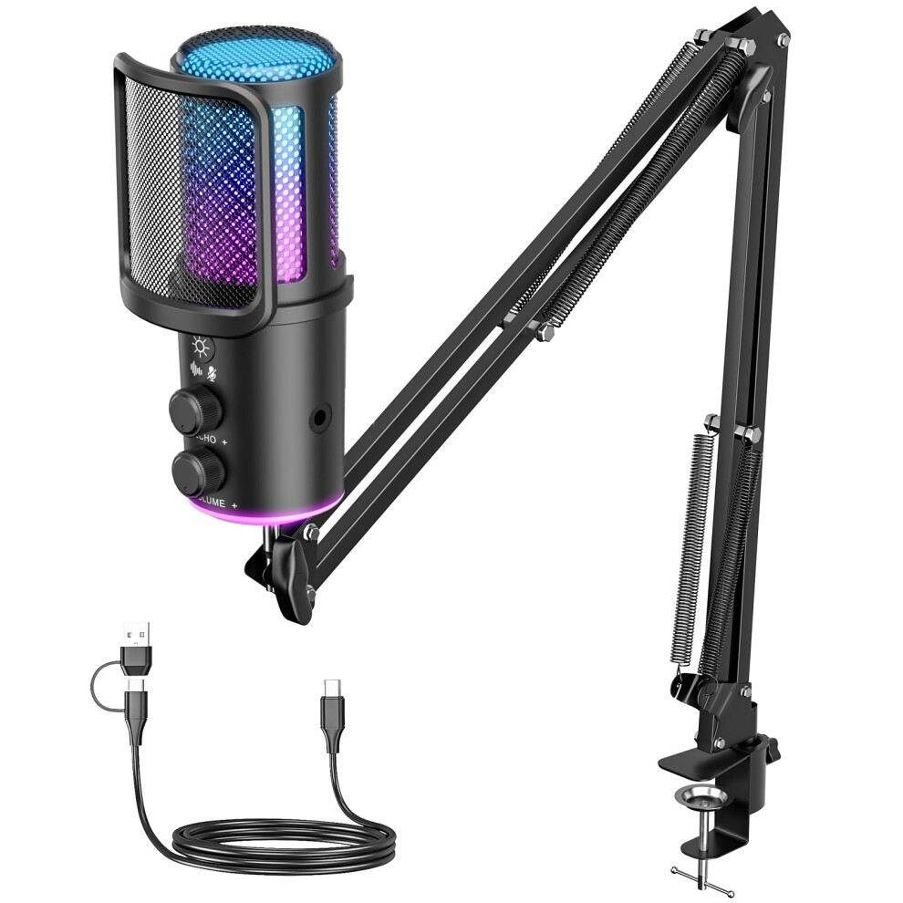 Onikuma Gaming Gaming Usb Microphone, Noise Cancellation Condenser Mic With Mute,Boom