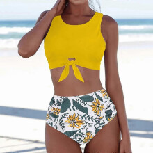 (S, Yellow) Women's Fashion Bikini Set Swimsuit Two Piece Printing Sling Swimwear Beachwear