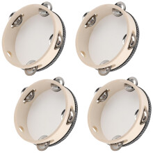 YUENPUN 4 PCS Wooden Tambourine Drum, 6 Inch Hand Held Wooden Drum with Jingle Bells, Tambourine Musical Instruments for Practice, Perform