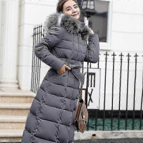 (L, Grey) Winter women's down coat clothes cotton-padded thickening long jacket down plus size