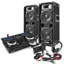 Complete DJ Setup - CD Mixer, Amplifier & Dual 6" Speaker Packages with Microphone, Headphones - High-Performance Professional DJ Amplifier and Speak