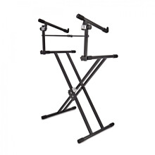 gear4music Keyboard Stand 2 Tier X-Frame Height Adjustable Double Braced