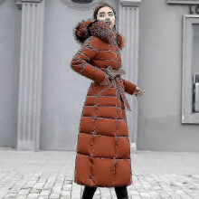 (L, Brown) Winter women's down coat clothes cotton-padded thickening long jacket down plus size
