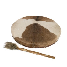 Round Shaman Drum - Natural Hairy Goatskin with Plush Beater (22in (55cm) diameter)