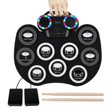 Sunydog Electronic Drum Set,Roll-up Electronic Drum Pad with Build-in Stereo Speakers,9 Pads Silicone Electronic Drum for Beginner,Foot Pedals Headph