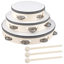MAHIONG 3 Pack 6 Inch 8 Inch 10 Inch Wooden Tambourine, Wood Frame Hand Held Tambourine with 3 Drum Sticks for Rhythm Learning, Music Performances, P