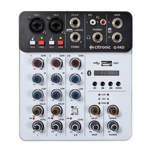 Citronic | Q-PAD Compact Mini Mixer With USB/Bluetooth/MP3: Versatile Connectivity, Professional Audio Quality, Portable Design, Integrated USB Inter
