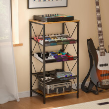 ThreeHio 5 Tier Guitar Pedal Organizer, Vintage Pedal Board Holder Stand, Freestanding Wood Metal Music Tuning Accessories Organization for Bass Guit