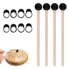4pcs Tongue Drum Mallets, Xylophone Mallets with 8 Finger Cots Glockenspiel Drumsticks Rubber Percussion Sticks for Marimba Timpani Steel Tongue Drum