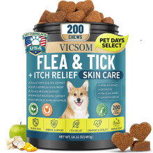 Flea and Tick Chewables for Dogs Itching Skin, 200 Natural Dog Flea Support Chews with Skin & Coat Support, Oral Supplement for All Breeds & Ages, Ch