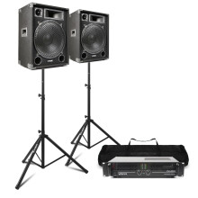 MAX15 Complete 2000W Passive DJ PA Speaker Kit with Amplifier, Stands & Speaker Cables – Powerful Sound System for Events, DJs and Live Gigs
