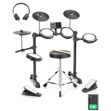 LALAHO Electric Drum Kit, Electronic Drum Kit with USB MIDI, Type-C Charging, Built-in Metronome, Record & Headphone Mode, Sticks, Stool, 150 Sounds,