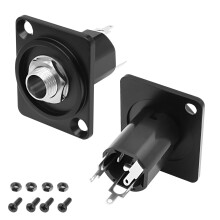 MEIRIYFA 6.35mm Stereo Audio Panel Mount Socket, D-Type 1/4 Inch TRS/TS Female Stereo Audio Connector Panel/Chassis Mount for Microphone Speaker Ampl