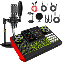tenlamp Podcast equipment bundle with live sound card audio mixer, with 3.5mm podcast microphone, soundboard for phone, computer, live streaming, sin