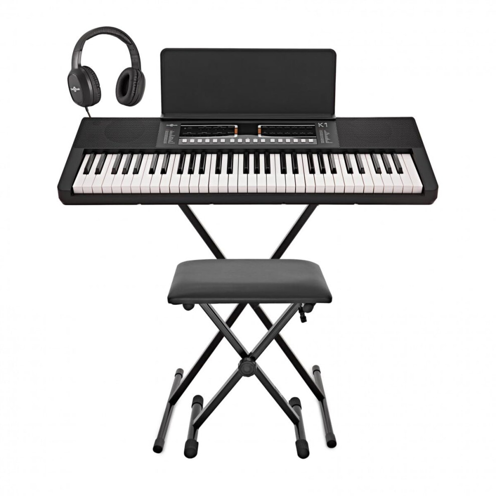 Gear4music K1 Compact Portable 61-Key Keyboard Piano With Stand For Beginners By