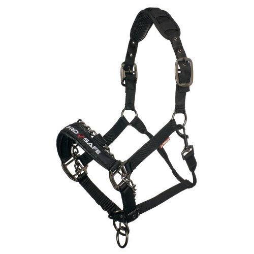 ProSafe Horse Headcollar in Black - Extra Padding - Adjustable at Nose and Poll Strap - X-Large