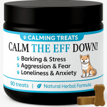 Calm the eff down Calming Treats For Dogs - Barking Stress Aggression, Anxiety, Fear, Barking, Hyperactivity, Reactivity, Travel, Fireworks - no drow