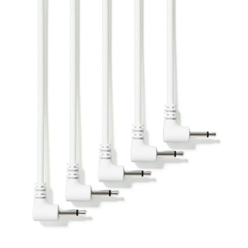 ExcelValley - 5-Pack - Right Angle Mono Modular Patch Cables - 3.5mm 1/8" Eurorack Synthesizer [White - 60 cm - 24"]